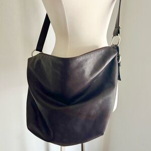 Osgoode Marley Dark Brown Leather Slouchy Hobo Bag, Zip Closure